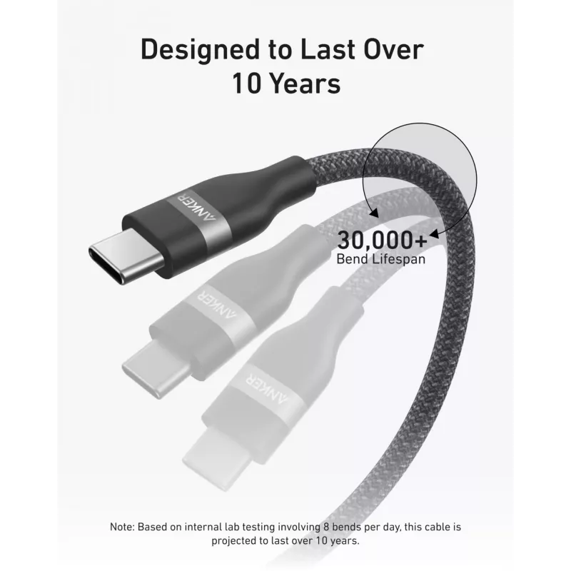 USB-C į USB-C laidas Anker A82E2 — USB 2.0, 1,8 m, juodas