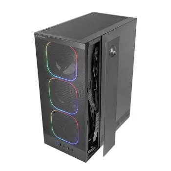 PC korpusas TACENS MARS MC‑NEBULA Midi Tower su grūdintu stiklu, keturiais 120 mm aRGB ventiliatoriais, palaiko ATX, GPU iki 30,2 cm