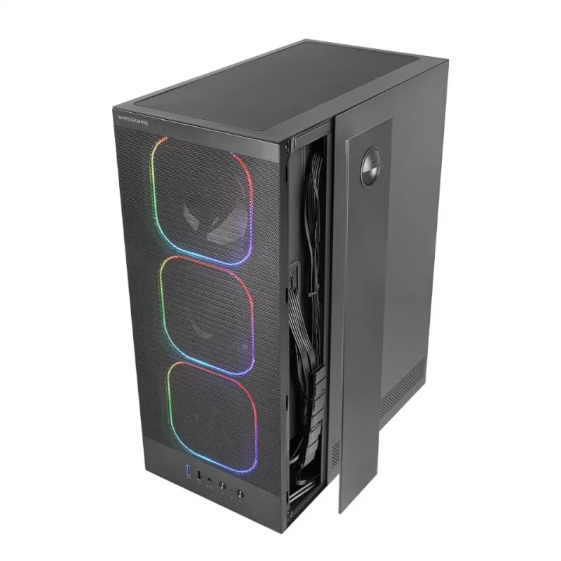 PC korpusas TACENS MARS MC‑NEBULA Midi Tower su grūdintu stiklu, keturiais 120 mm aRGB ventiliatoriais, palaiko ATX, GPU iki 30,2 cm