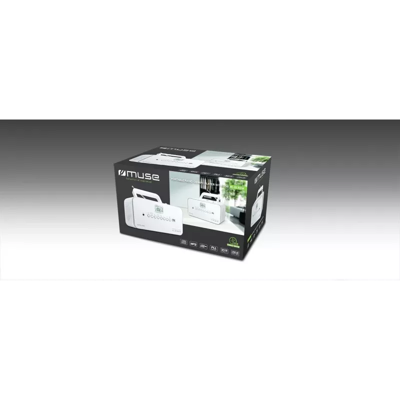 Nešiojama stereosistema Muse M-28RDW — CD/MP3 grotuvas, FM/MW imtuvas, 3W RMS, balta, 1,4 kg