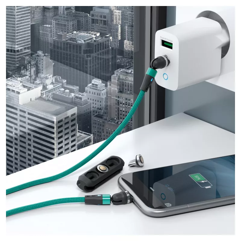 USB laidas RealPower MagneticCharge2 1 m žalias greitas įkrovimas duomenų perdavimas
