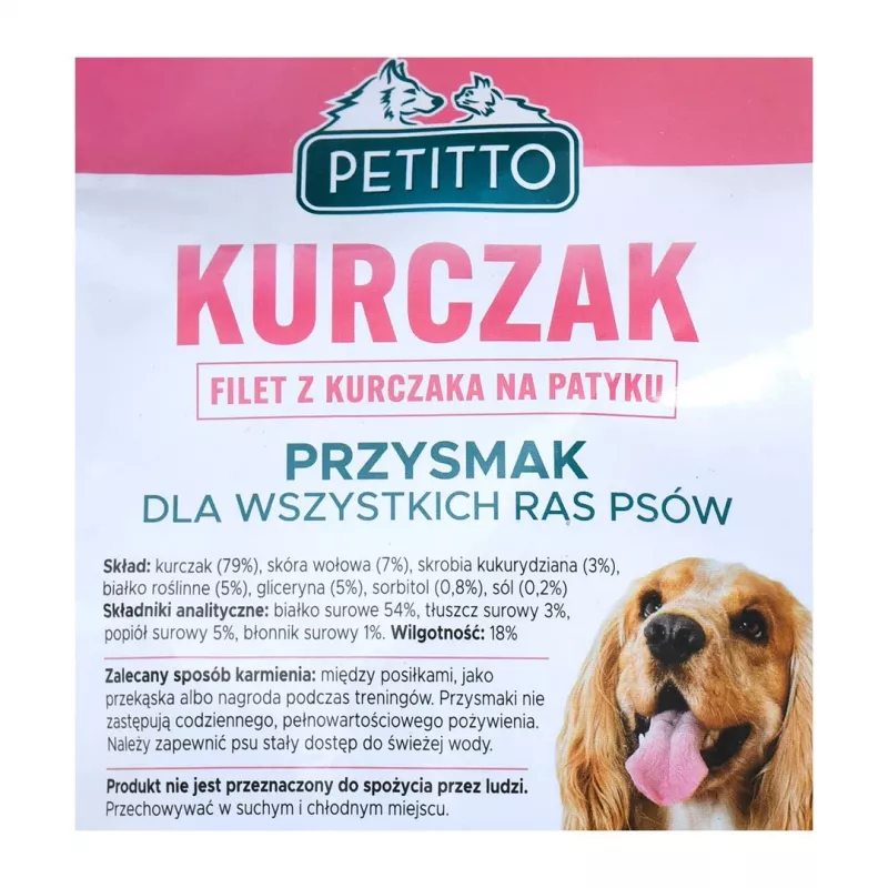 Šunų skanėstai PETITTO vištienos filė lazdelėje 500 g — dietinis paukštienos užkandis, 500 g plastikinė pakuotė