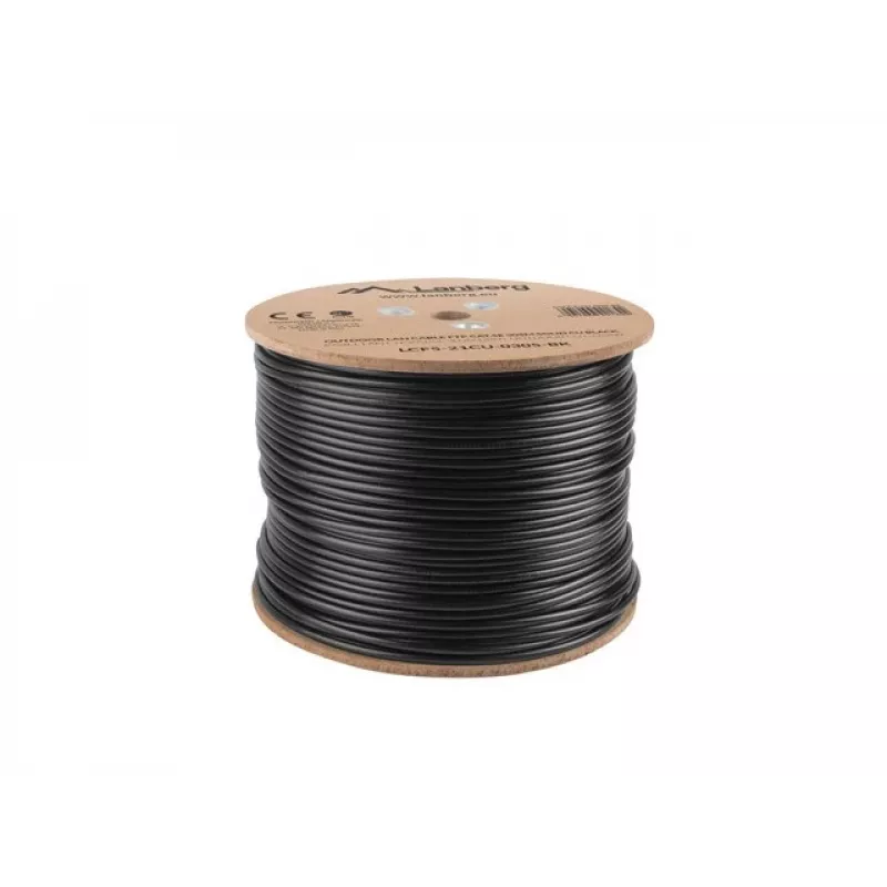 LANBERG tinklo kabelis Cat5e LCF5-21CU-0305-BK, F/UTP varinis, 305 m, 24 AWG, PE apvalkalas, juodas