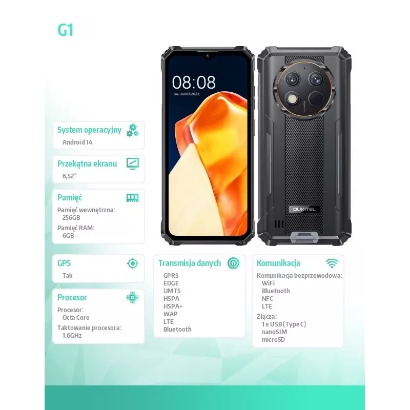 Išmanusis telefonas Oukitel G1 6,52 col. 6GB/256GB juodas