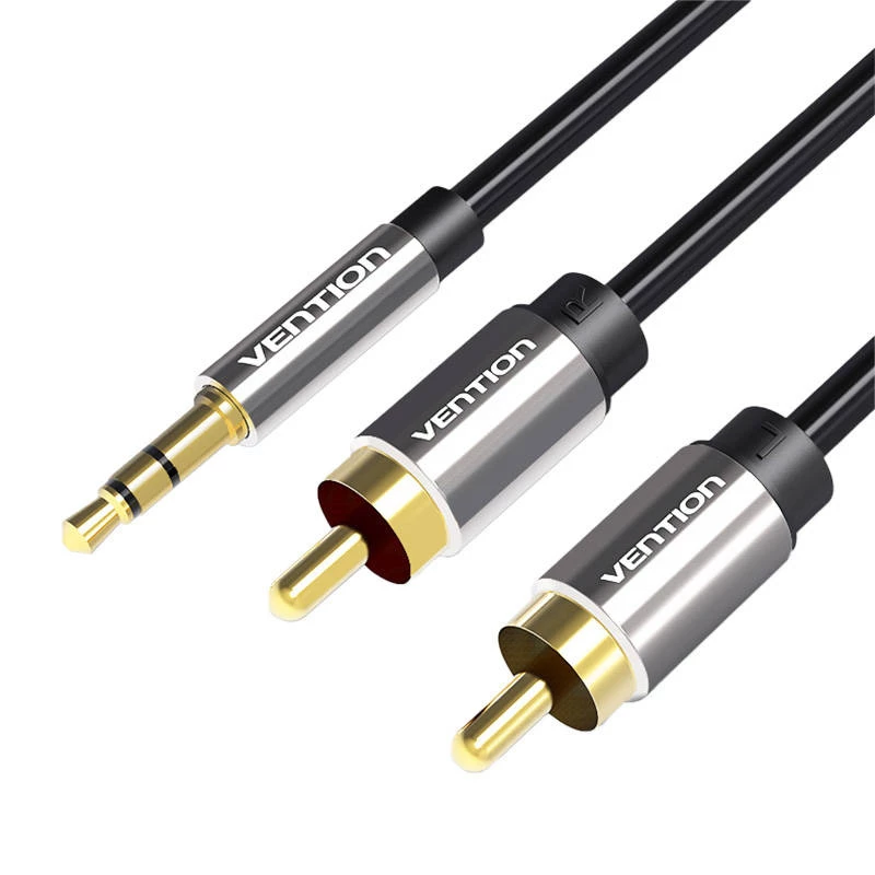 Vention 3,5 mm kištuko į 2RCA kištuką garso kabelis 1 m, juodas, metalinio tipo