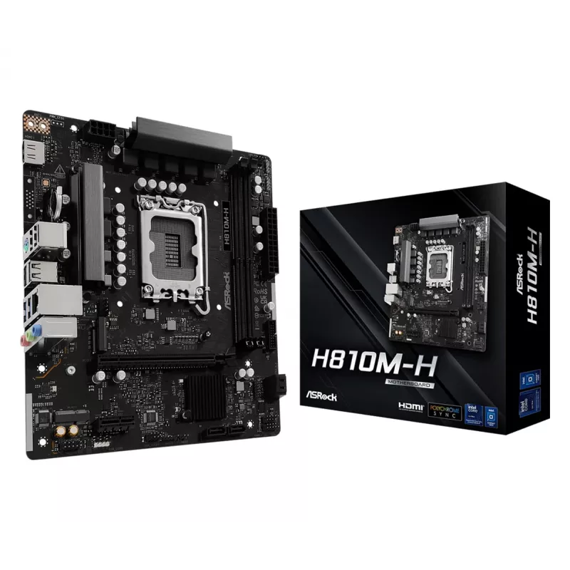 Micro ATX pagrindinė plokštė ASRock H810M-H — Intel H810, LGA 1851 (Socket V1), 2x DIMM DDR5, iki 128 GB, M.2 ir SATA III