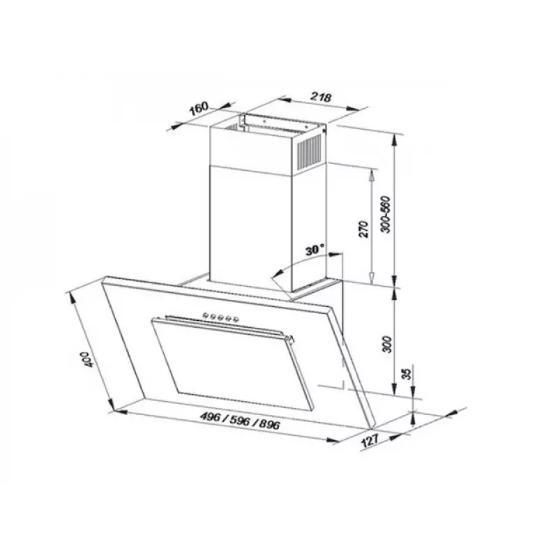 Kamininis gartraukis MAAN Vertical PG 60 — 59,6 cm, balta, 320 m³/val., 3 greičiai, LED lemputės