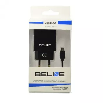 Kelioninis įkroviklis Beline Beli0011 — 2×USB prievadai, microUSB laidas, 2A išvestis, juodas