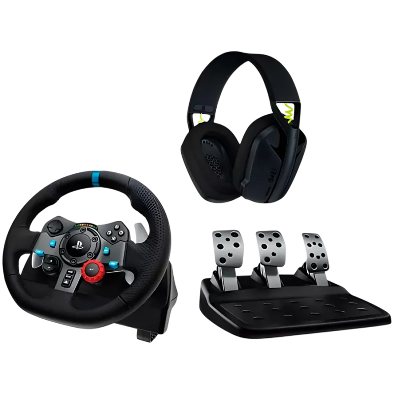 LOGITECH G29 EU + G435 Juoda Gaming Controller Aliuminis Juodas USB Vairas + pedalai + ausinės PC