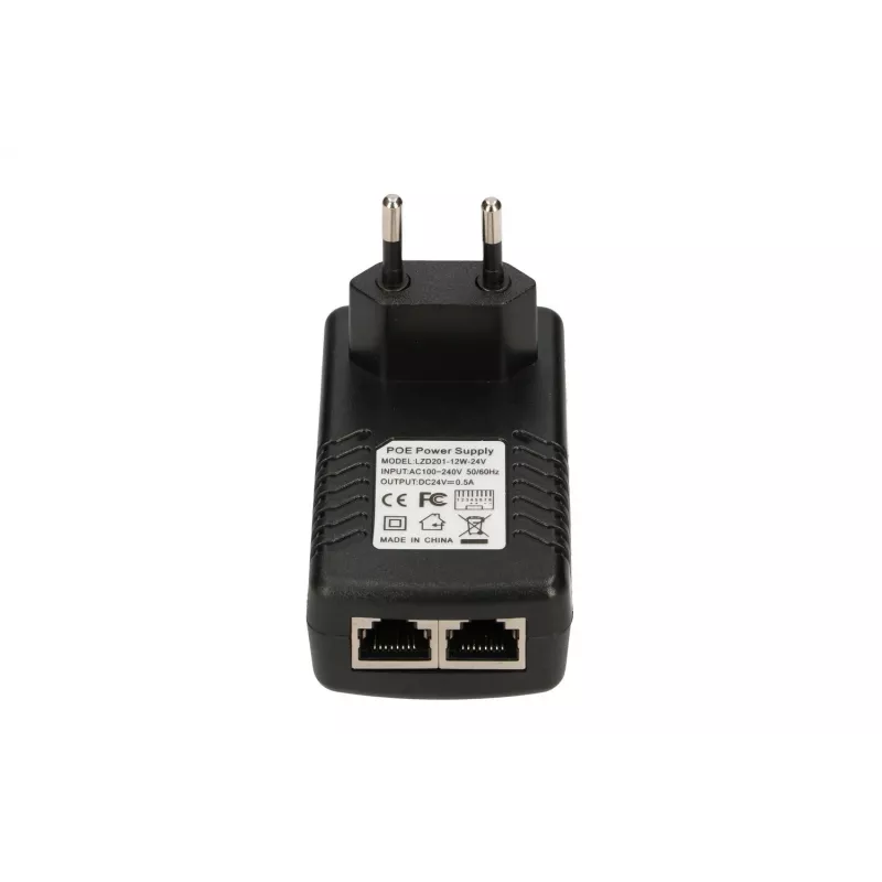 PoE maitinimo šaltinis Extralink POE-24-12W 24V 0,5A 12W vidinis sieninis kištukas, juodas