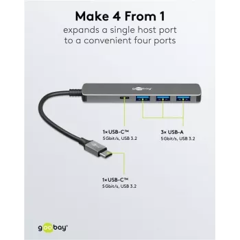 Goobay plonas 4-Port USB-Hub USB-C to/USB-A 5 Gbit/s - -Plug USB 3.2> (79158)