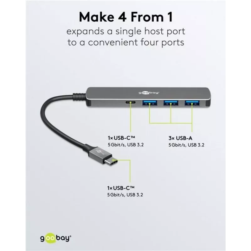 Goobay plonas 4-Port USB-Hub USB-C to/USB-A 5 Gbit/s - -Plug USB 3.2> (79158)