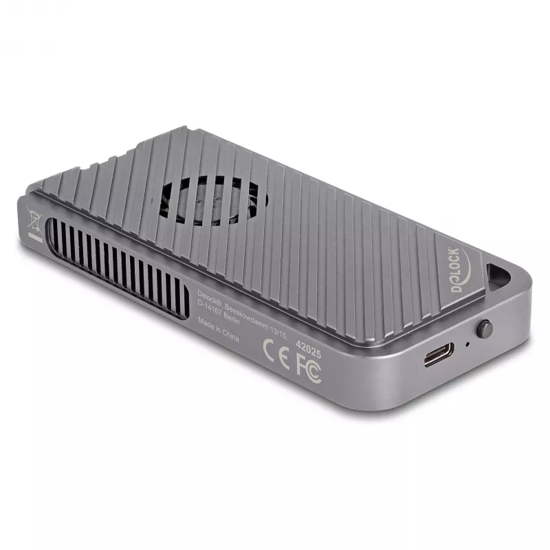 SSD korpusas DELOCK 42025 vienam M.2 (PCIe, USB4 Gen4, USB-C) Pilkas, aliuminis