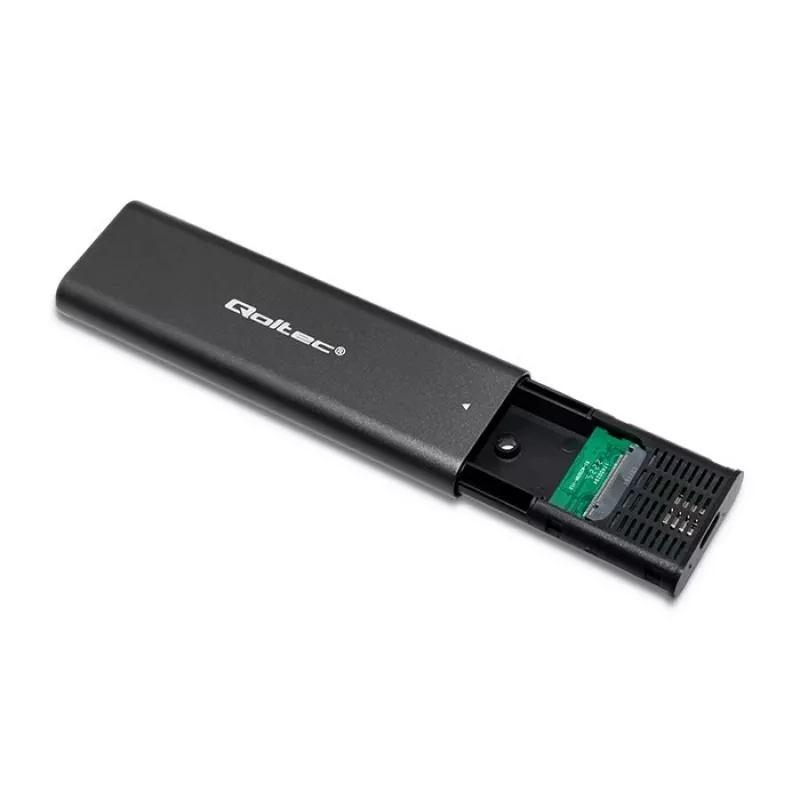 SSD korpusas QOLTEC 50312 Juodas vienam M.2 SATA diskui, USB Type-C (USB 2.0 / 3.2 Gen 1)