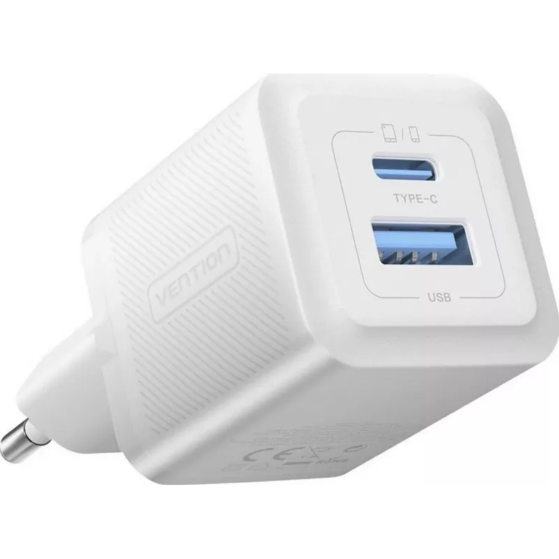 Vention 30W - įkroviklis su GaN technologija, 1x USB-A, 1x USB-C (baltas)