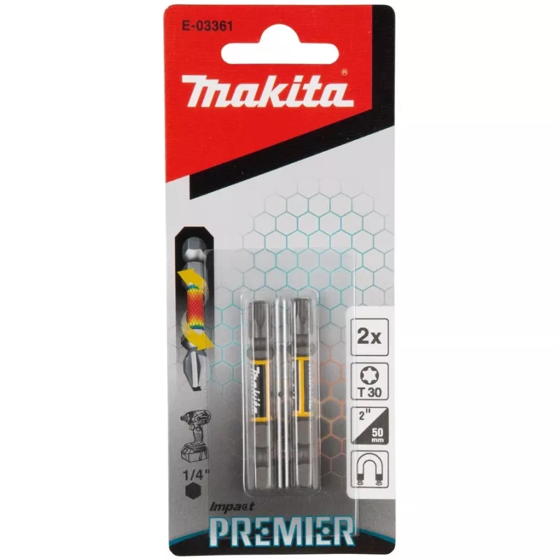 Makita Impact Premier atsuktuvų antgalis 2 vnt. torx T30 su šešiabriauniu lizdu, ilgis 50 mm