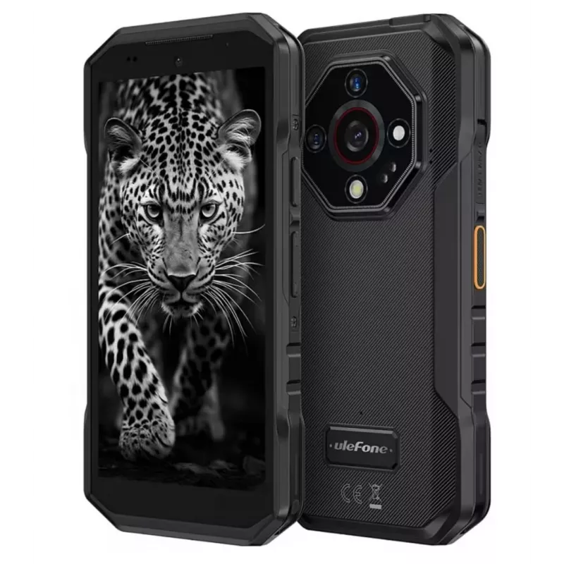 Išmanusis telefonas UleFone Armor X32 — 5,65 colio (14,3 cm), Android 14, 6 GB RAM, 128 GB, 48 MP triguba kamera, 5500 mAh, IP68/IP69K, Dual SIM, juodas
