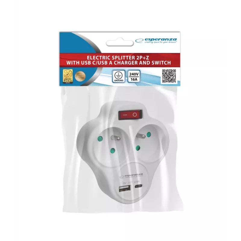 Esperanza ELK311W Elektrinis skirstytuvas 2 GN. USB-C USB-A ON. Baltas