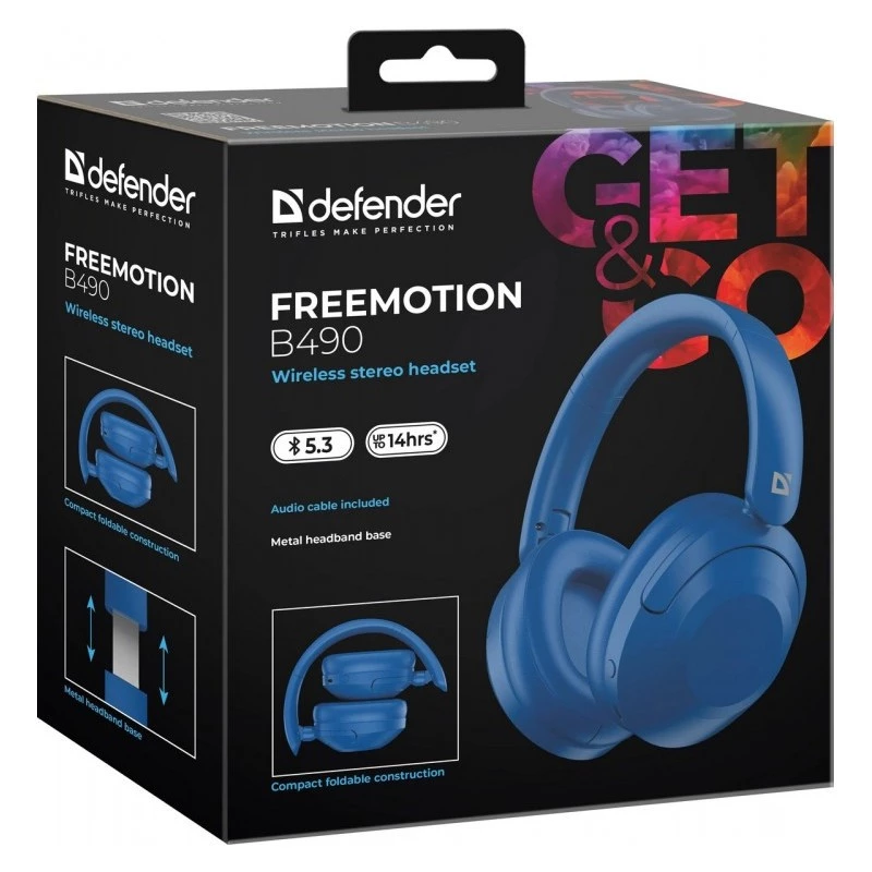 Belaidės ausinės Defender Fre Emotion B490 — mėlynos, ant ausų, Bluetooth, įmontuotas mikrofonas