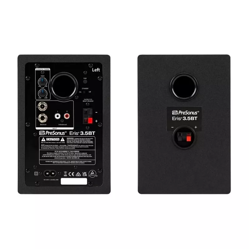 Studijiniai aktyvieji monitoriai PreSonus Eris 3.5 BT 2nd Gen — 2×25W RMS, 80–20 000 Hz, Bluetooth 5.0, RCA/TRS įėjimai, 3,5 mm ausinių lizdas