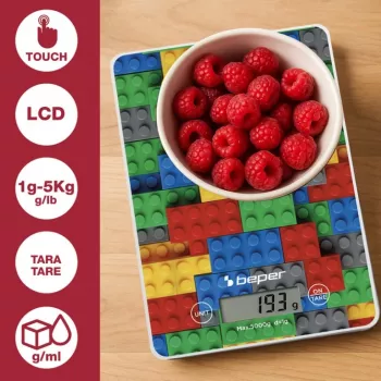 Virtuvinės svarstyklės Beper P102BIL005 - skaitmeninės, 5 kg, 1 g, spalvingos plytelės