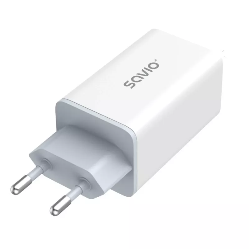 SAVIO LA-07 GaN 65W mains charger, USB, QC4.0+, PD 3.0, Balta