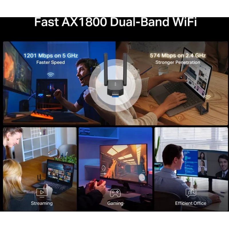 „Wi‑Fi“ USB adapteris MERCUSYS MA72XH AX1800 su didelio stiprinimo antenomis, USB-A „Plug‑and‑Play“