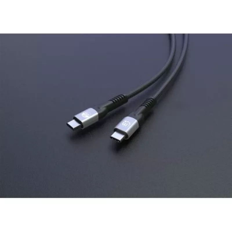 Manhattan Fast USB-C į USB-C kabelis (240 W), 1 m, 240 W nešiojamojo kompiuterio įkrovimas + spartusis duomenų ir vaizdo perdavimas, veikia su VISais nešiojamaisiais kompiuteriais (reikia atskiro USB-C 240 W sieninio įkroviklio), 40 Gbps itin spartus perdavimas, juodas, 3 metų garantija