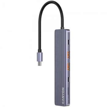 USB Type-C šakotuvas CANYON DS-17 — HDMI, USB 3.2 Gen 1 A, USB-C, MicroSD, 10000 Mbit/s, pilkas