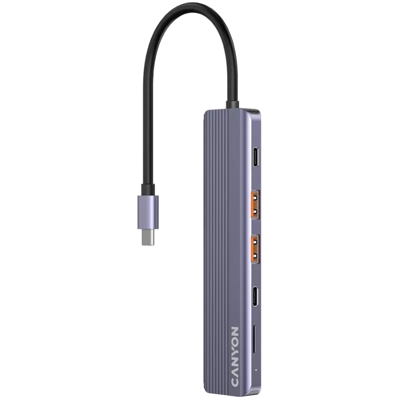 USB Type-C šakotuvas CANYON DS-17 — HDMI, USB 3.2 Gen 1 A, USB-C, MicroSD, 10000 Mbit/s, pilkas