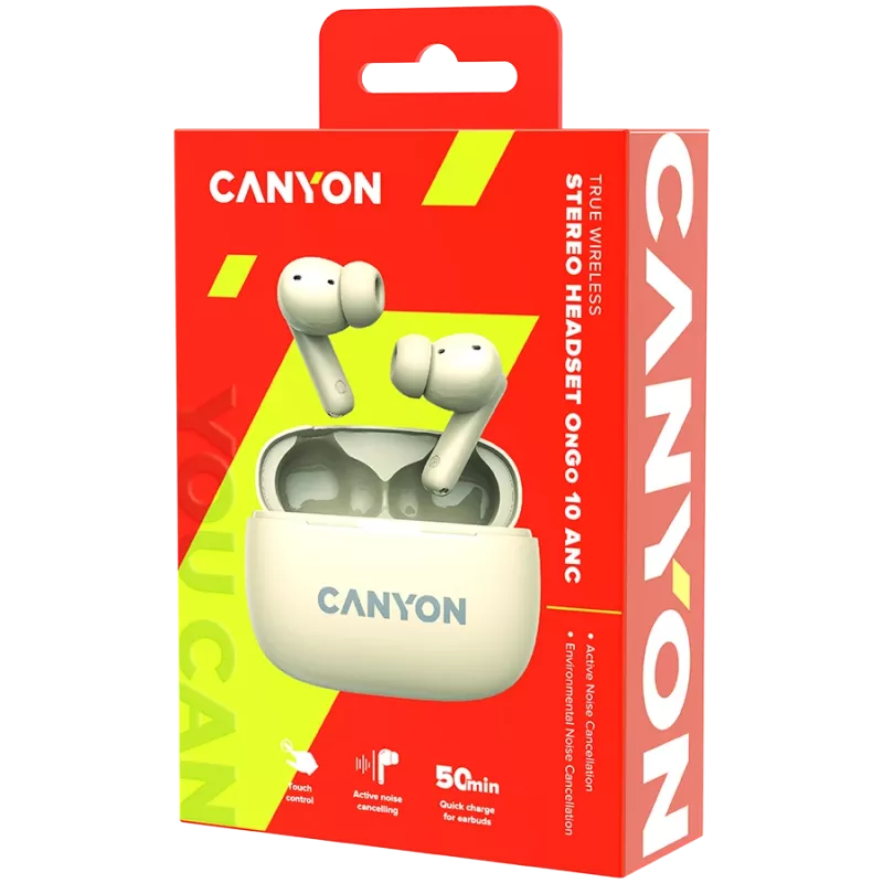 Canyon CNS-TWS10BG Ausinės ir ausinės True Wireless Stereo (TWS) Į ausį skambučiai/muzika/sportas/kasdienis naudojimas USB Type-C Bluetooth Smėlio spalvos (CNS-TWS10BG)