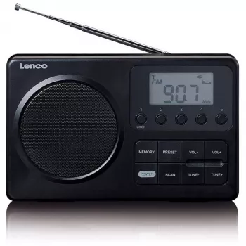 Nešiojamas radijas Lenco MPR-035BK — FM/AM, maitinimas iš tinklo ir baterijų, 2,5 colio LCD, 20 FM stočių atminties, 3,5 mm išvestis
