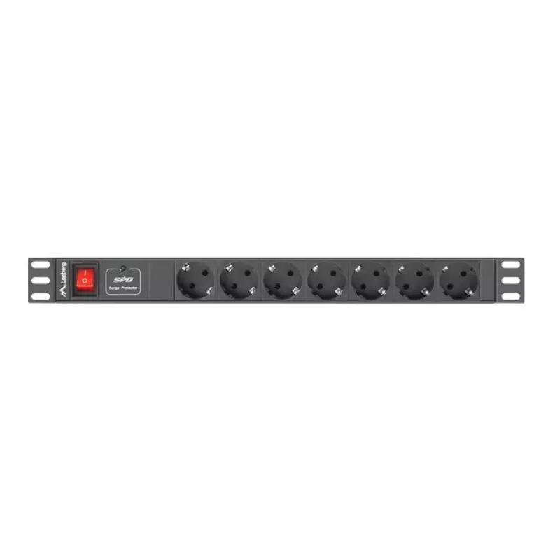 Lanberg | Maitinimo paskirstymo įrenginys (PDU) 19 colių 1U 10A 2M 7X Schuko lizdai | PDU-07F-0200-IEC-BK