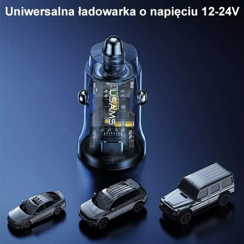 Automobilinis pakrovėjas usams CC164CC01 30W su 1×USB-A ir 1×USB-C greitam įkrovimui