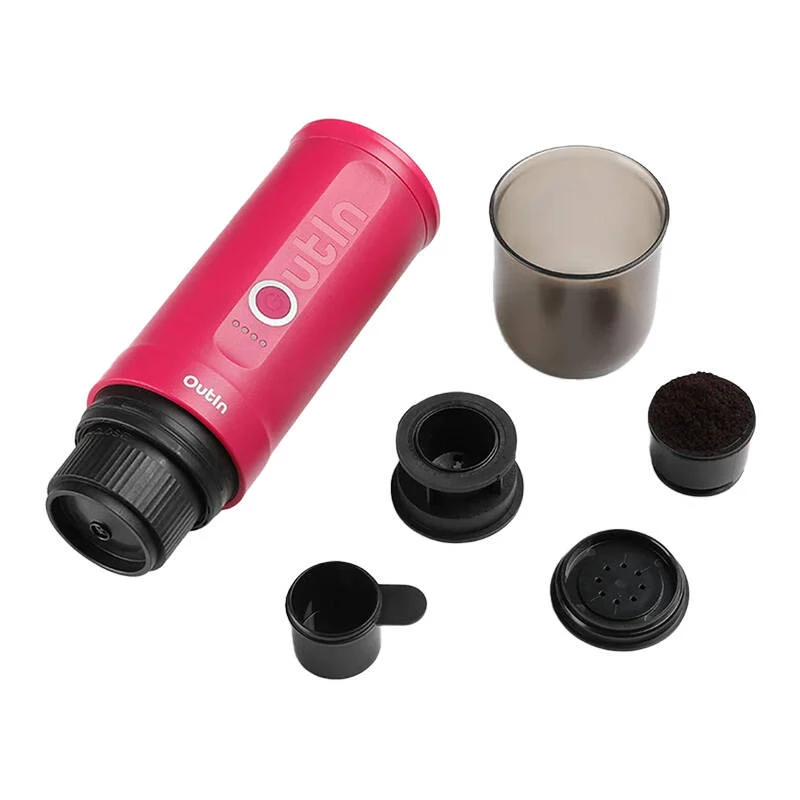 Nešiojamas kavos aparatas OUTIN Outin Nano juoda, rožinė — 20 barų, malta kava, 7500 mAh baterija, 670 g
