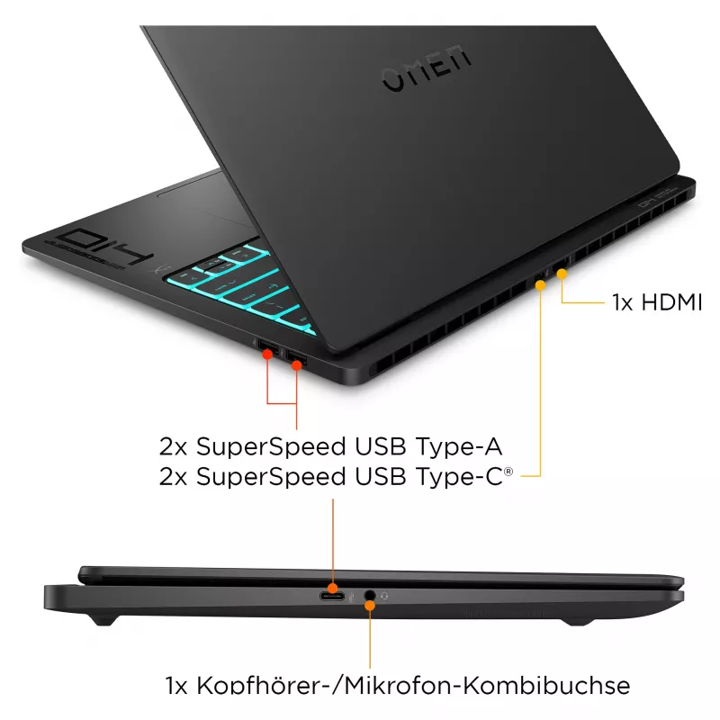 HP OMEN Transcend 14-fb1097ng žaidimų nešiojamasis kompiuteris 35,6 cm (14 inch) - klaviatūros išdėstymas gali būti vokiškas