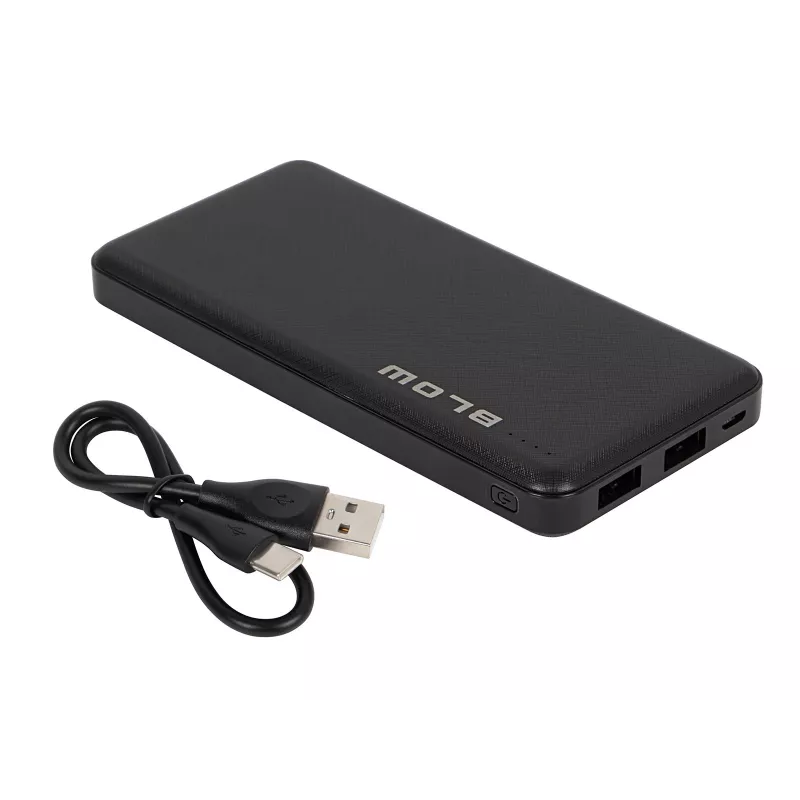 Nešiojama išorinė baterija BLOW PB10A 10000 mAh polimerinė baterija, 2x USB-A išėjimai, 22,5 W bendra galia, Micro‑USB įvestis, juoda