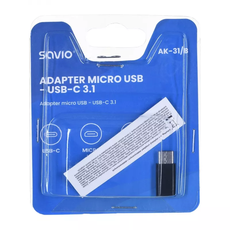 Savio AK-31 / B kabelio sąsajos/jungties adapteris Micro USB USB 3.1 Type C Juoda