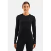 ODLO Merino 160 BL Top Crew Neck ilgomis rankovėmis moteriški marškinėliai, dydis S, juoda