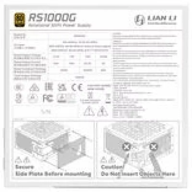 Maitinimo blokas Lian Li RS1000G 1000 W ATX 20+4 kontaktų, 80 PLUS Gold, baltas, 135 mm ventiliatorius