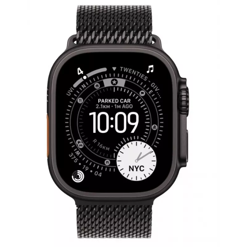 Išmanusis laikrodis „Apple Watch Ultra 3“ GPS + Cellular 49 mm juodo titano korpusas su juodo titano „Milanese“ apyranke (vidutinė)