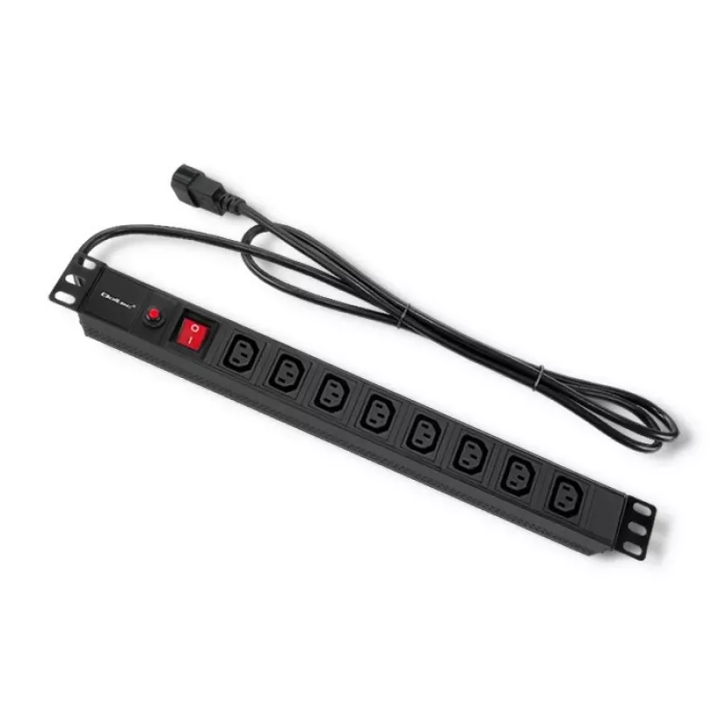 Qoltec 53998 maitinimo juosta RACK 19 | 1U | 10A | PDU | 8xIEC C13 | 2m