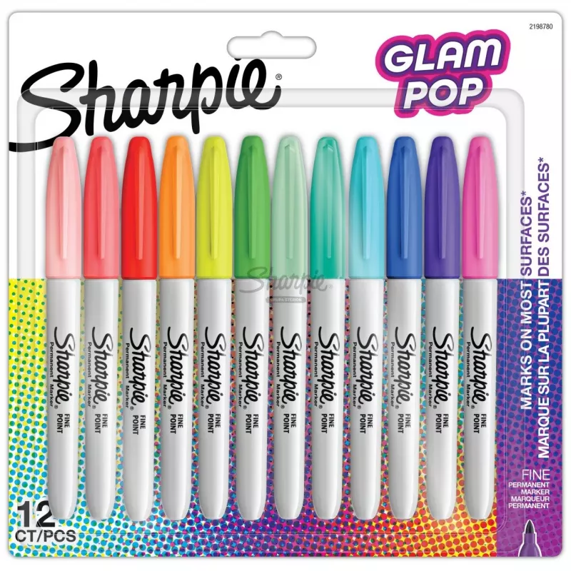Marker Sharpie 2198780 smulkiu antgaliu 12 vnt. įvairių spalvų (mėlyna, žalia, oranžinė, rožinė, violetinė, raudona, geltona)