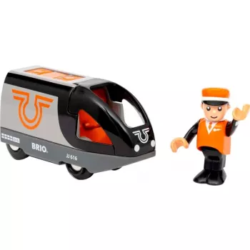 Keleivinis traukinys BRIO 63604700 oranžinės-juodos spalvos, medinis žaislinis traukinio rinkinys, suderinamas su BRIO bėgiais