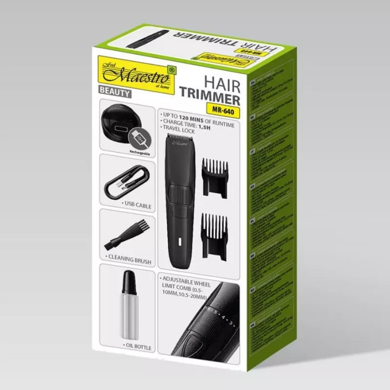 Plaukų kirpimo mašinėlė Maestro MR-640 USB įkraunama kompaktiško dizaino