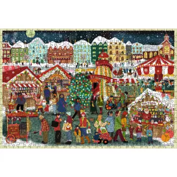 Dėlionė Ravensburger Wooden Puzzle Kalėdų turgus — 500 dalių, medinės detalės