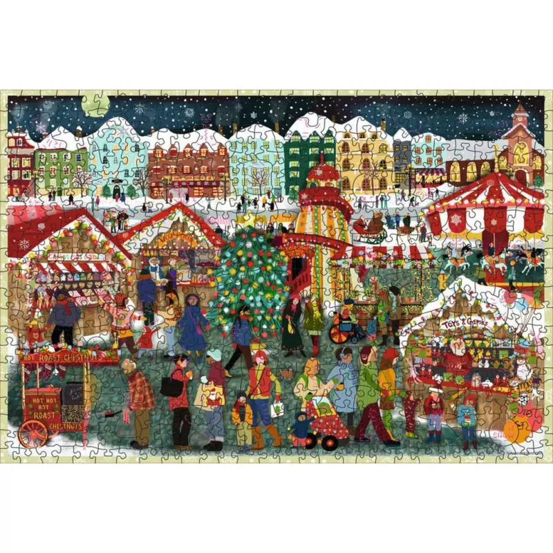 Dėlionė Ravensburger Wooden Puzzle Kalėdų turgus — 500 dalių, medinės detalės