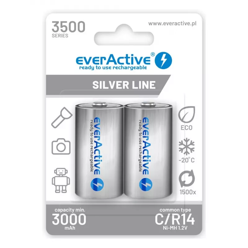 Įkraunamos baterijos everActive R14/C Ni-MH 3500 mAh, paruoštos naudoti