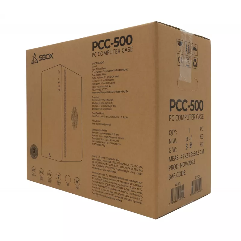 Kompiuterio korpusas Sbox PCC-500 Juoda ATX