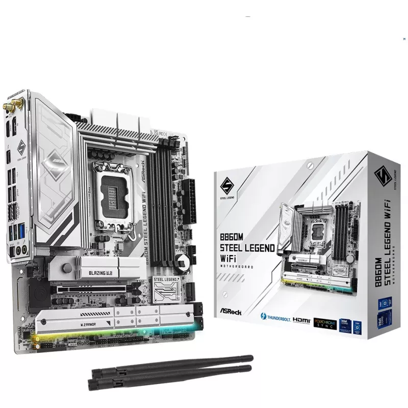 Motininė plokštė ASRock B860M Steel Legend WiFi — Intel B860, LGA 1851, micro‑ATX, DDR5, 4 DIMM, Wi‑Fi 6E, 2.5GbE